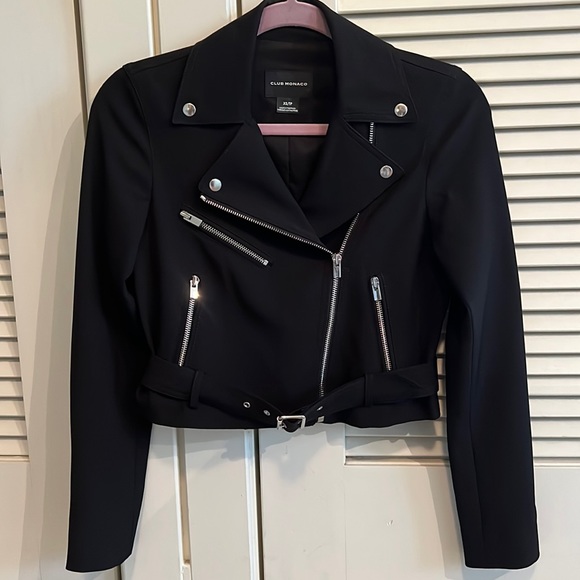 Club Monaco Lacaah Woven Cropped Moto Jacket - Picture 4 of 8